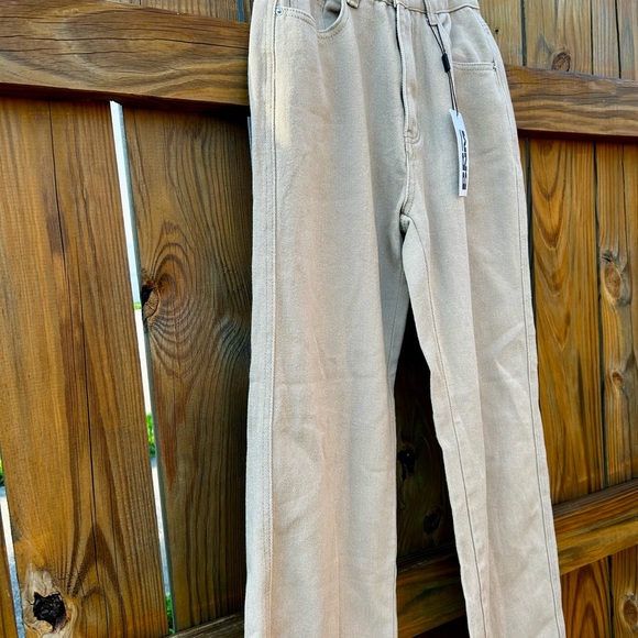 NWT Princess Polly Straight Leg Jeans Sz.4 Beige Raw Cut Hem - Picture 7 of 11